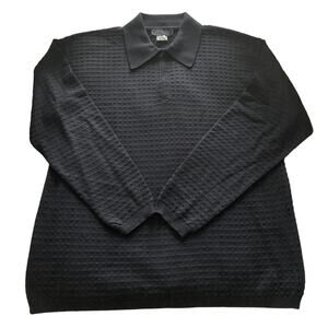 BERNINI Black Signature Merino Wool Quarter Zip Textured Sweater Made in Italy M